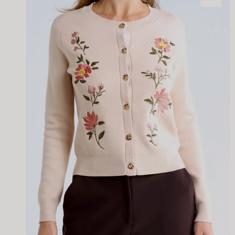 Plus Size Floral Embroidered Button Front Cardigan Sweater 1X Cottagecore Fall
